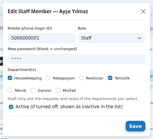 Edit Staff Member window