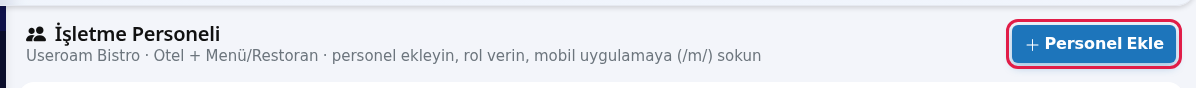 Personel Ekle düğmesi