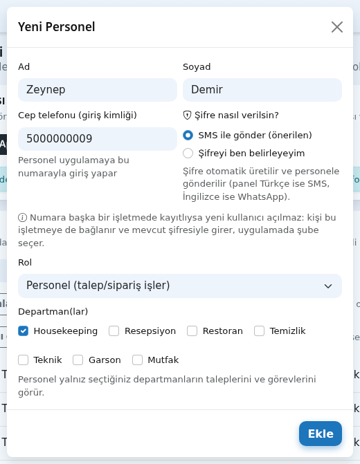 Yeni Personel penceresi