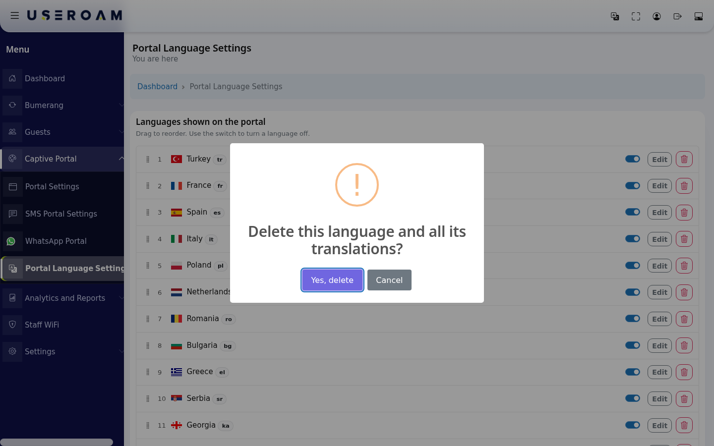 Delete this language and all its translations confirmation