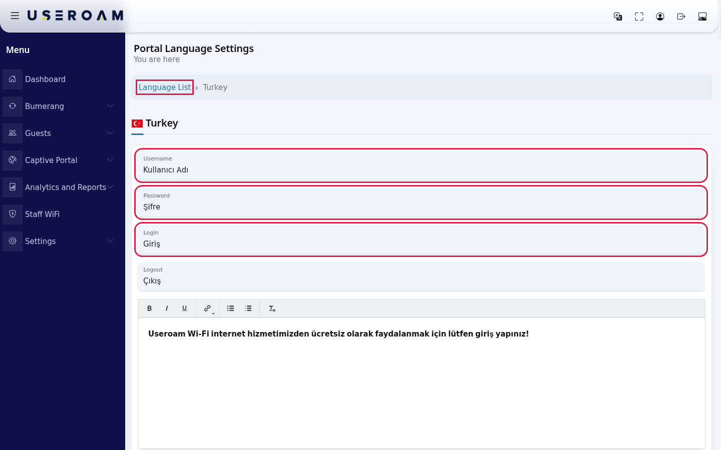 Top of the language text screen and the first boxes