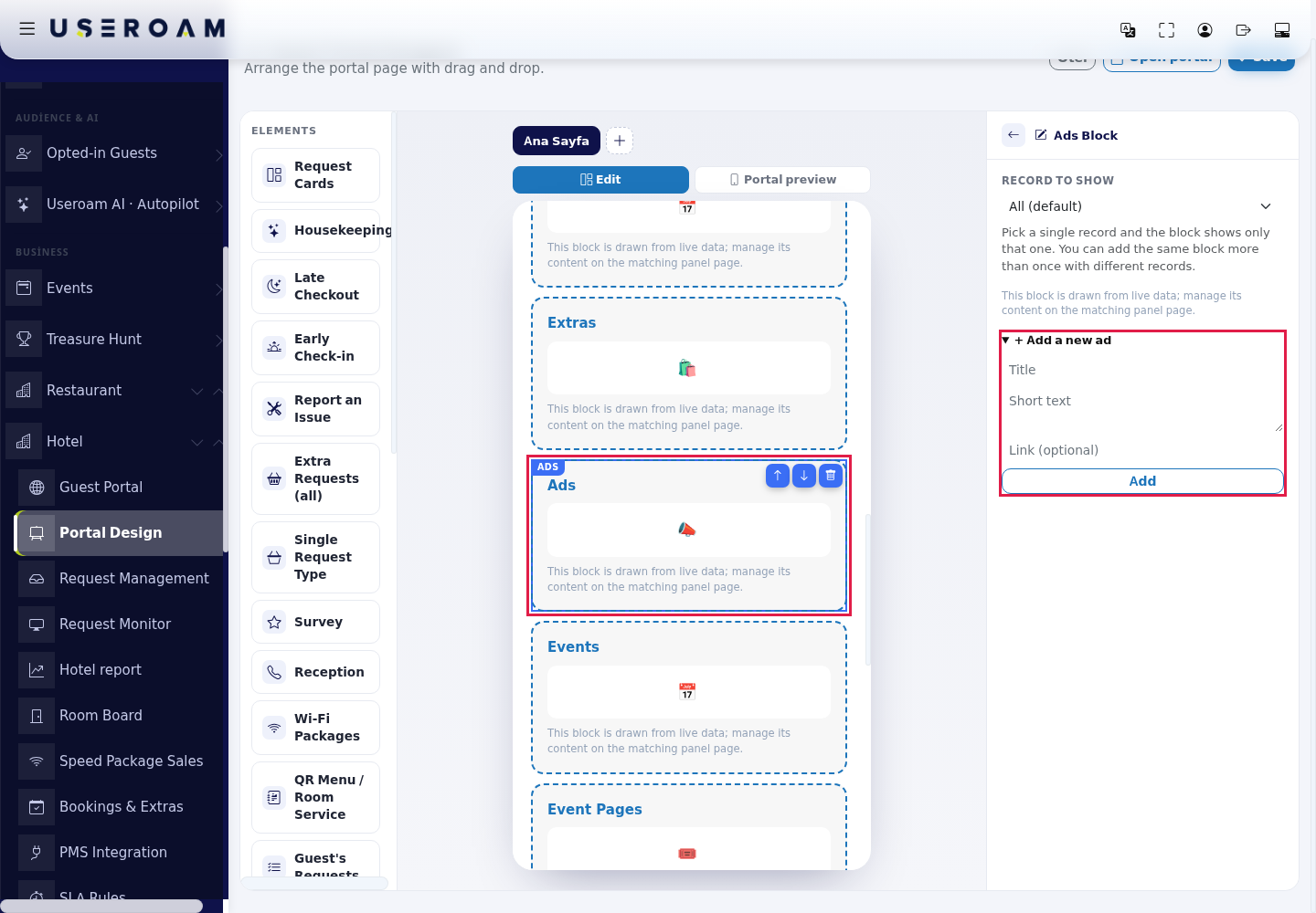 + Add a new ad form on the Ads block