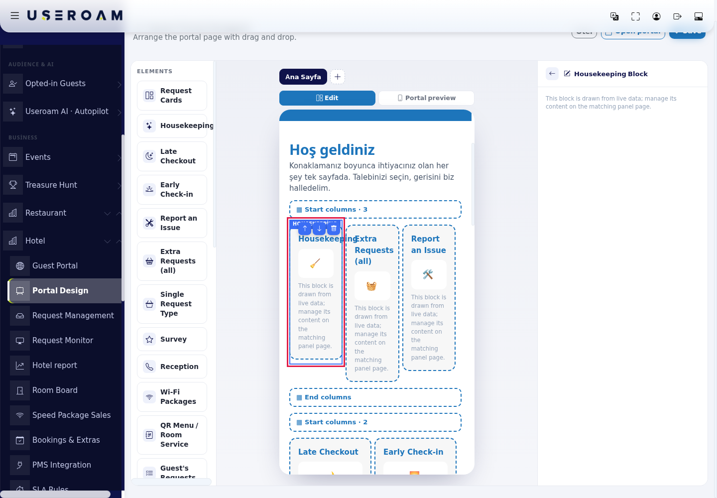 Housekeeping live block selected