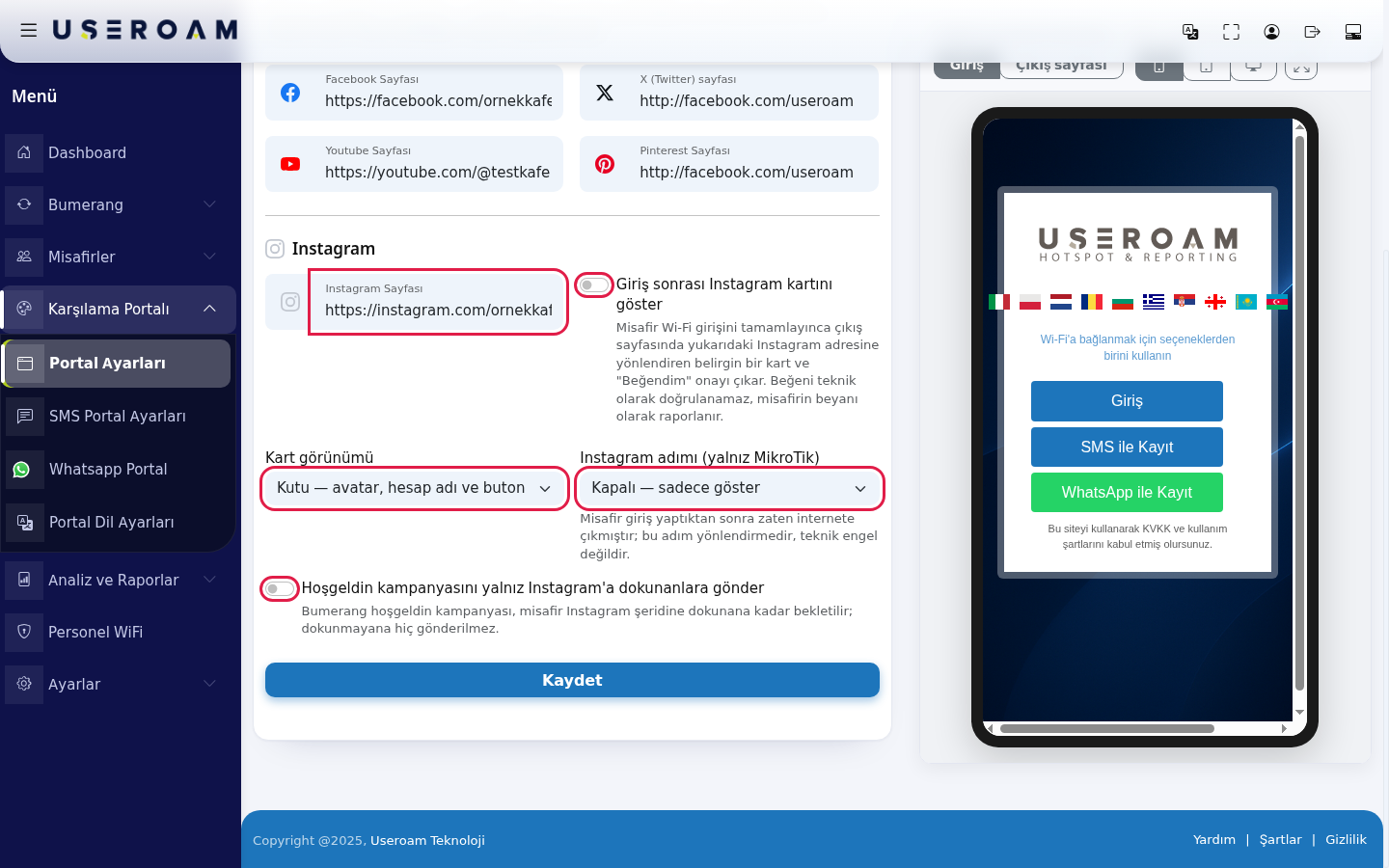 Instagram Sayfası, kart, görünüm, Instagram adımı ve kampanya anahtarı