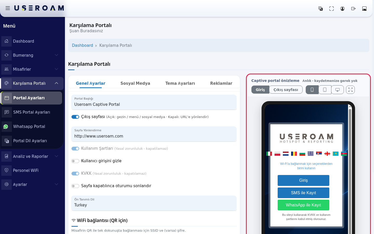 Captive portal önizleme alanı