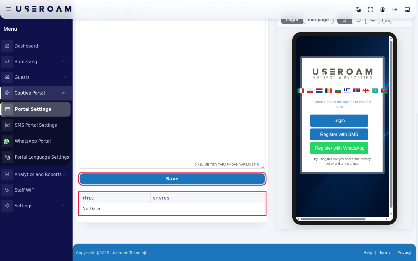 Save button of the advertisement form and the advertisement table