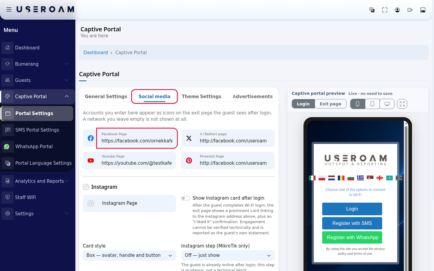 Social media tab and Facebook Page box