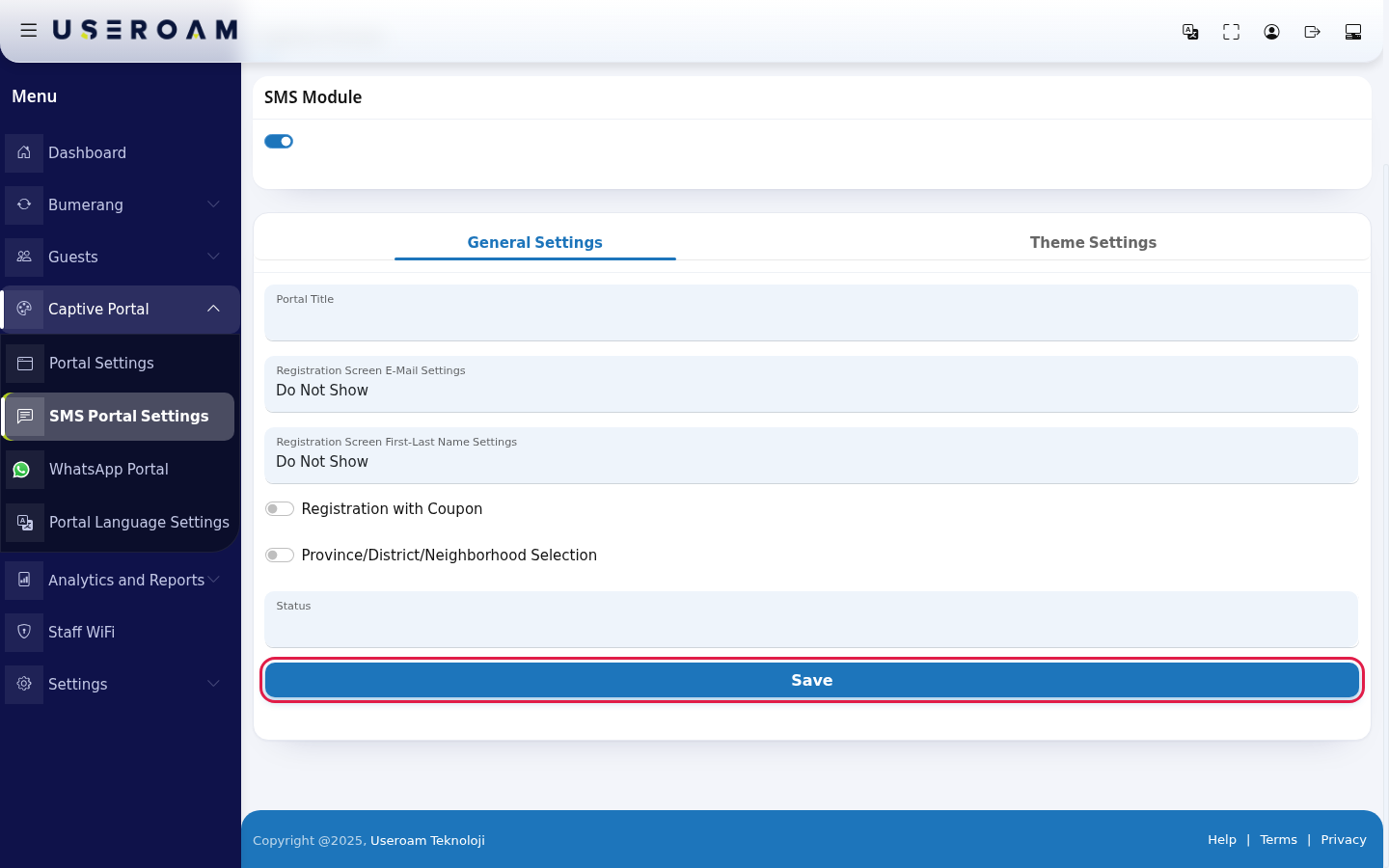 Save button on the General Settings tab