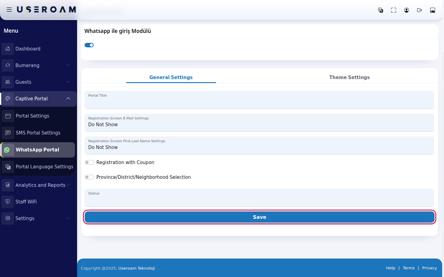 Save button on the General Settings tab