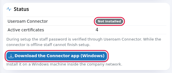 Status card and Connector download button