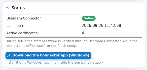 Status card: Connector Online and Last seen