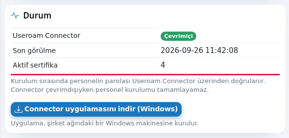 Durum kartı: Connector Çevrimiçi ve Son görülme