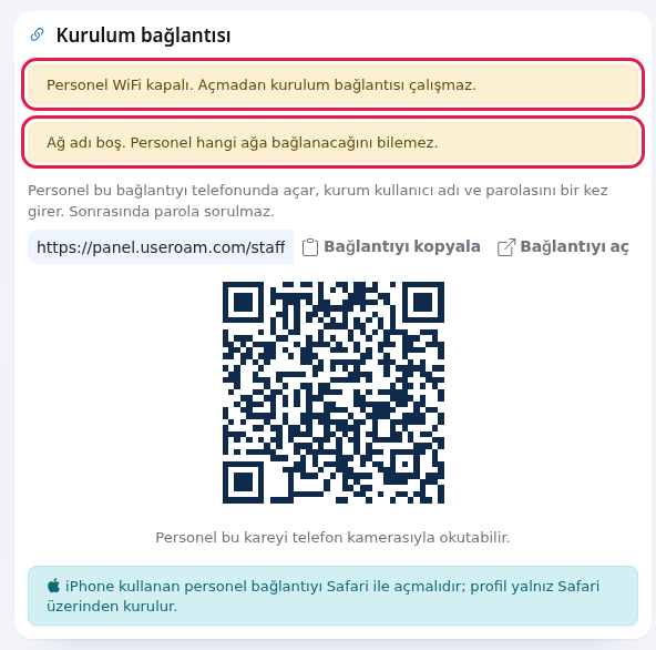 Kurulum bağlantısı kartında iki sarı uyarı