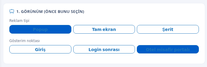 Reklam tipi ve Gösterim noktası