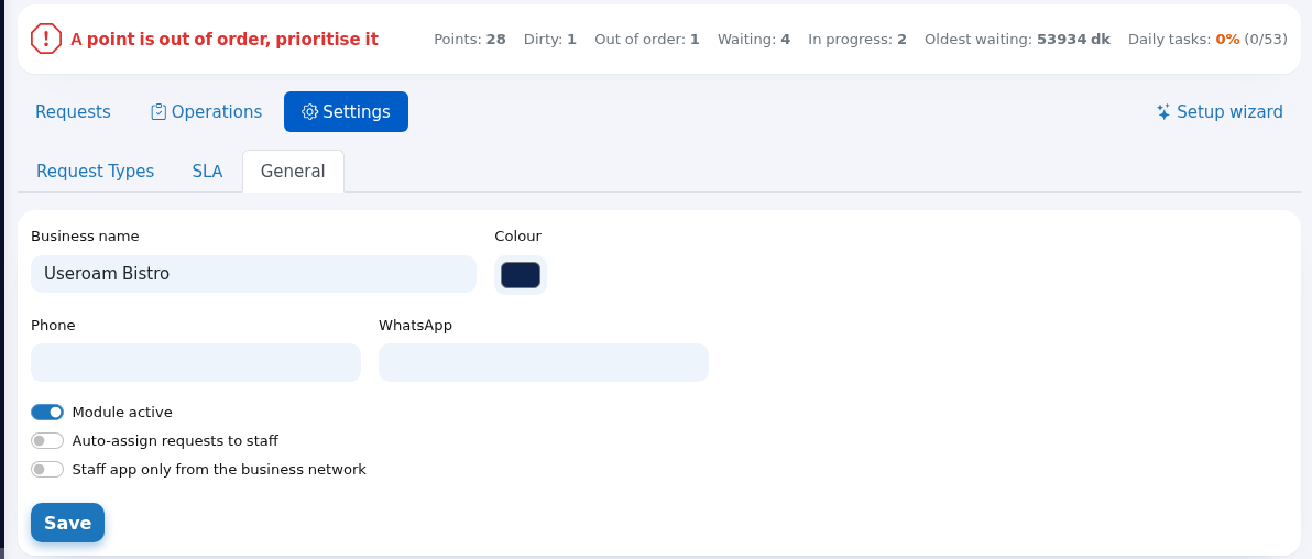 General settings form