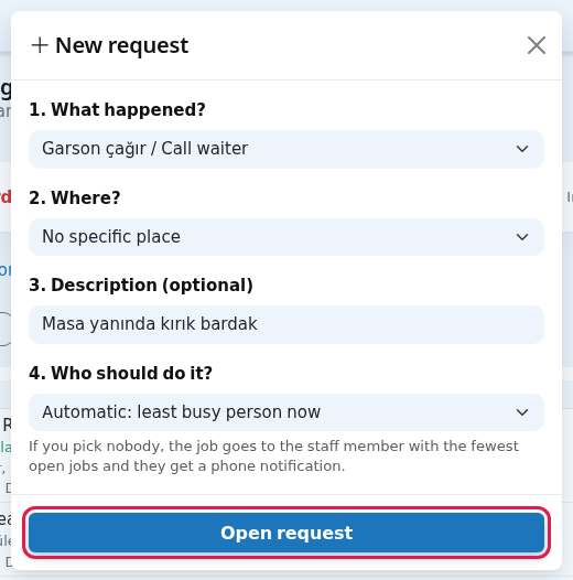 Open request button