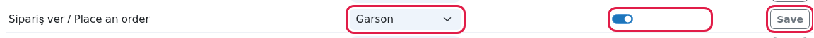 Request type row: department, status toggle and Save
