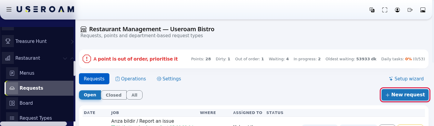 New request button