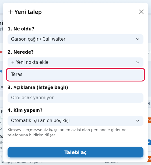 Yeni nokta ekle seçeneği