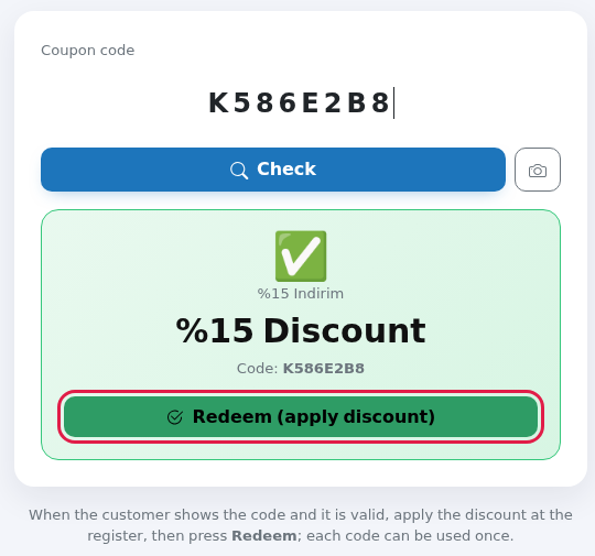 Valid coupon result at the till