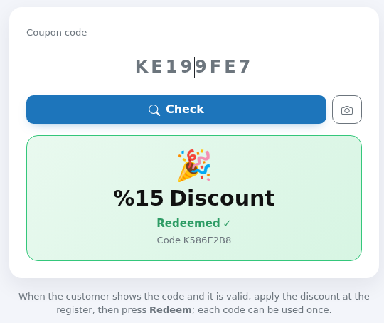 Coupon redeemed result