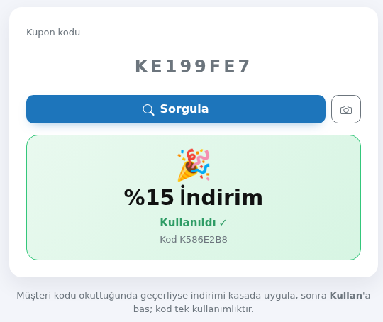 Kupon kullanıldı sonucu