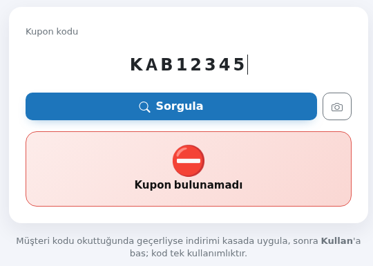 Kupon bulunamadı