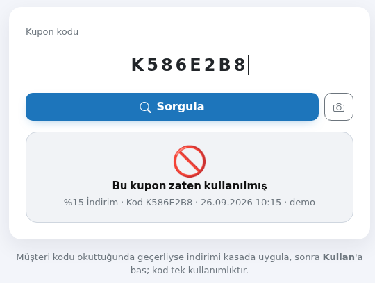 Bu kupon zaten kullanılmış
