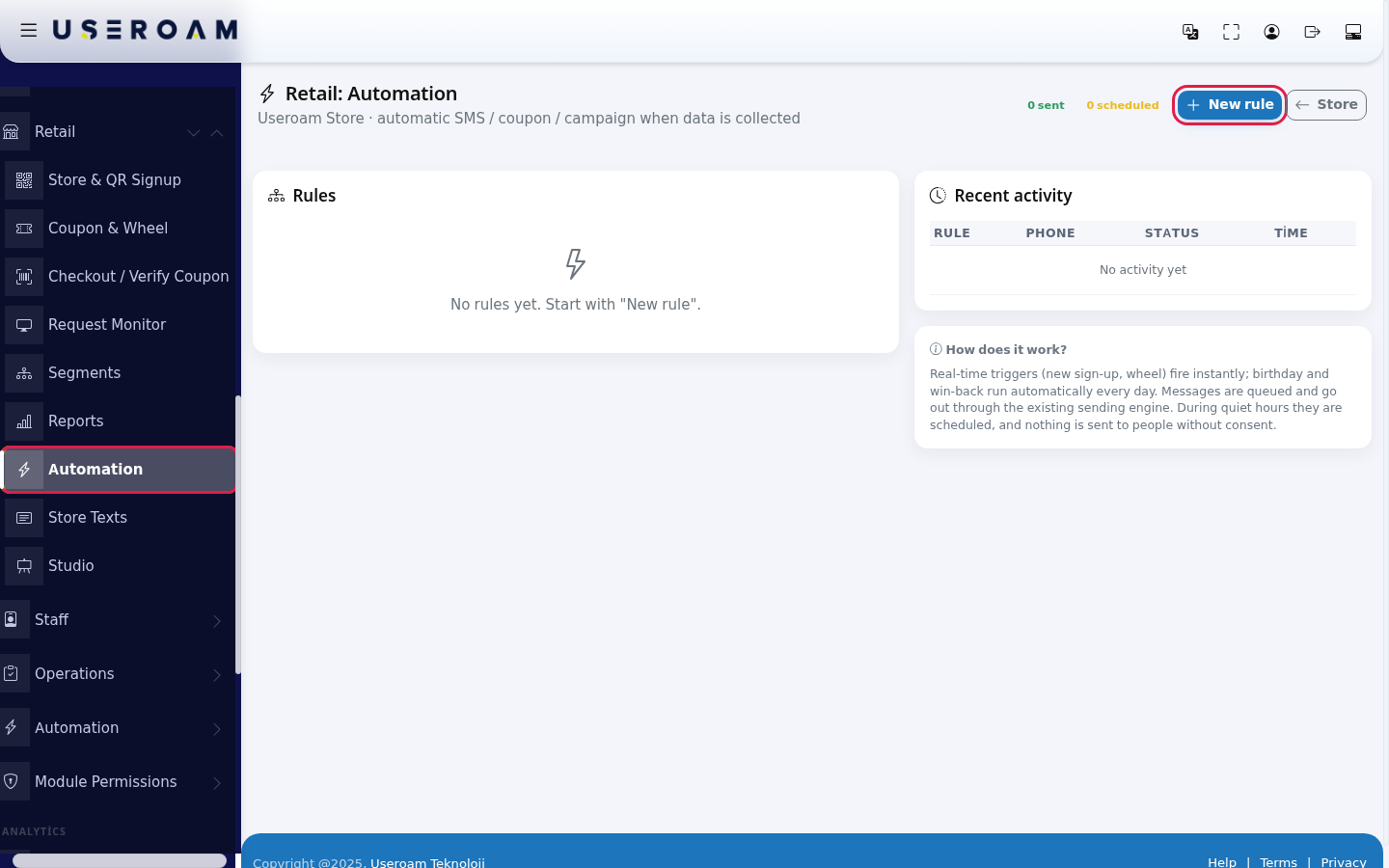 Automation screen and New rule button