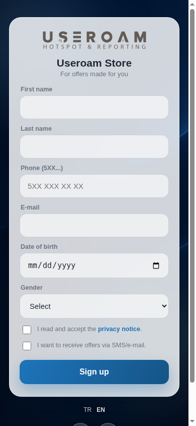 Customer sign-up form