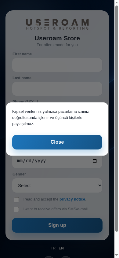 Privacy notice window