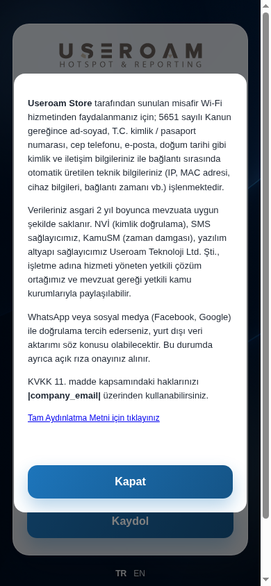 Aydınlatma metni penceresi