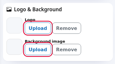Logo and Background card and Upload buttons