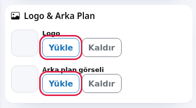 Logo ve Arka Plan kartı ve Yükle düğmeleri