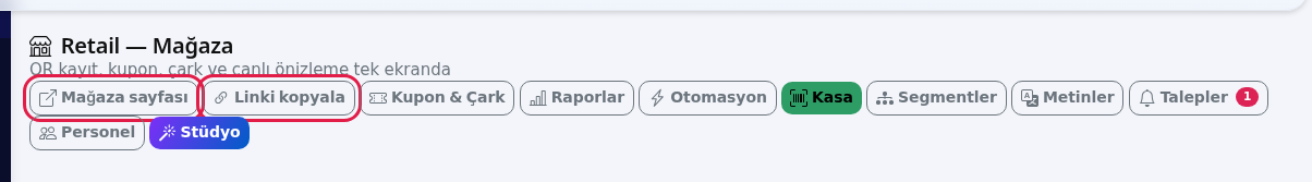 Mağaza ekranı üst düğmeleri