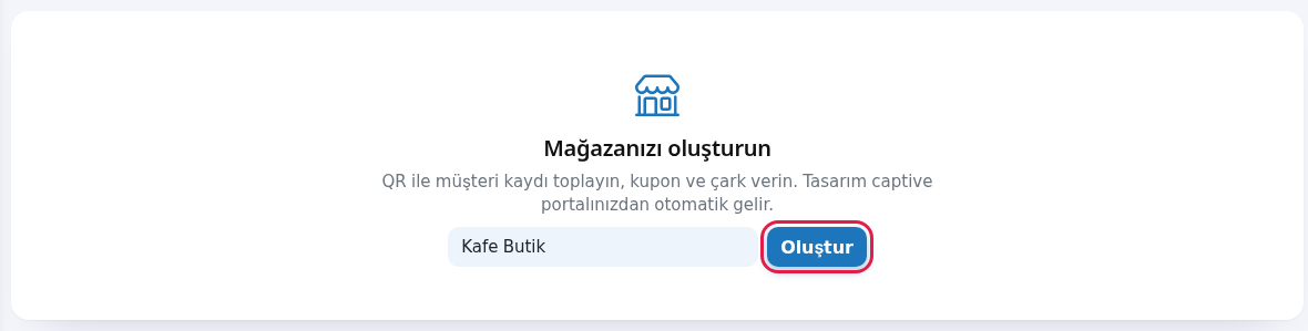 Mağazanızı oluşturun kartı ve Oluştur düğmesi
