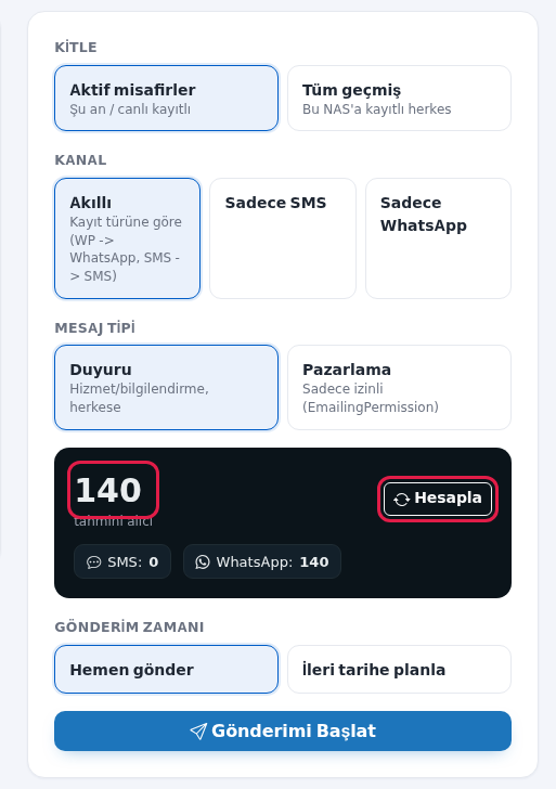Tahmini alıcı kutusu ve Hesapla düğmesi