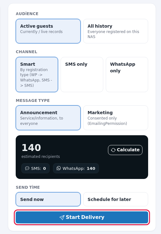 Start Delivery button