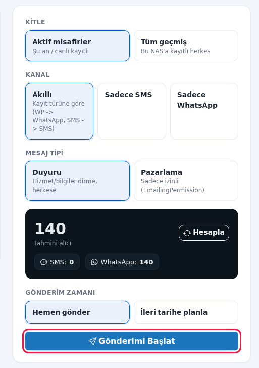 Gönderimi Başlat düğmesi