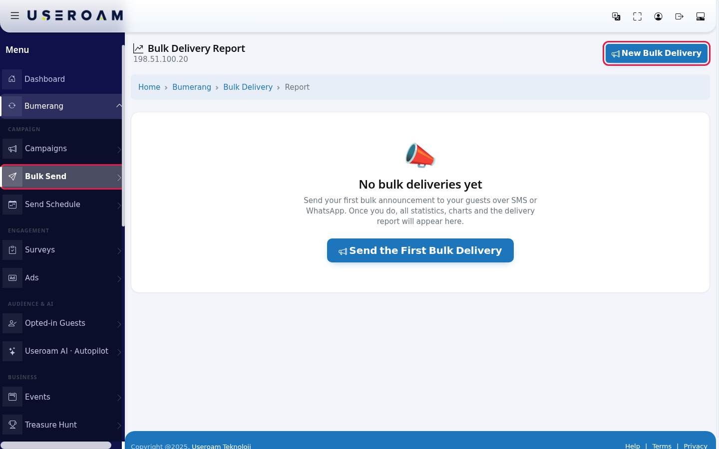 Bulk Delivery Report and the New Bulk Delivery button