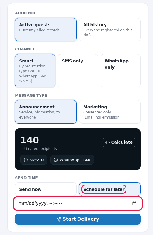 Schedule for later and the date time box