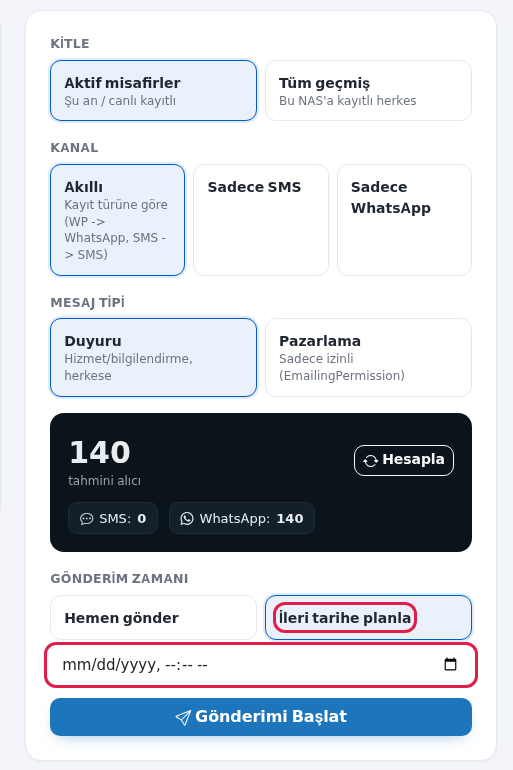 İleri tarihe planla ve tarih saat kutusu