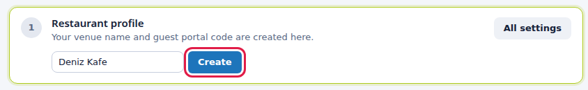 Step 1: business name and Create button