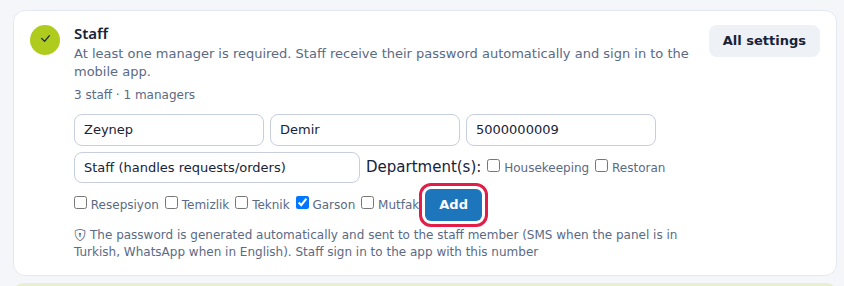 Step 4: add staff form