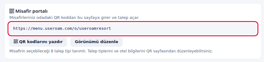 Otel misafir portalı kartı