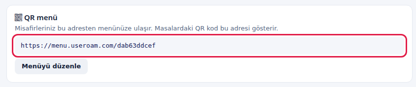 QR menü kartı ve menü adresi