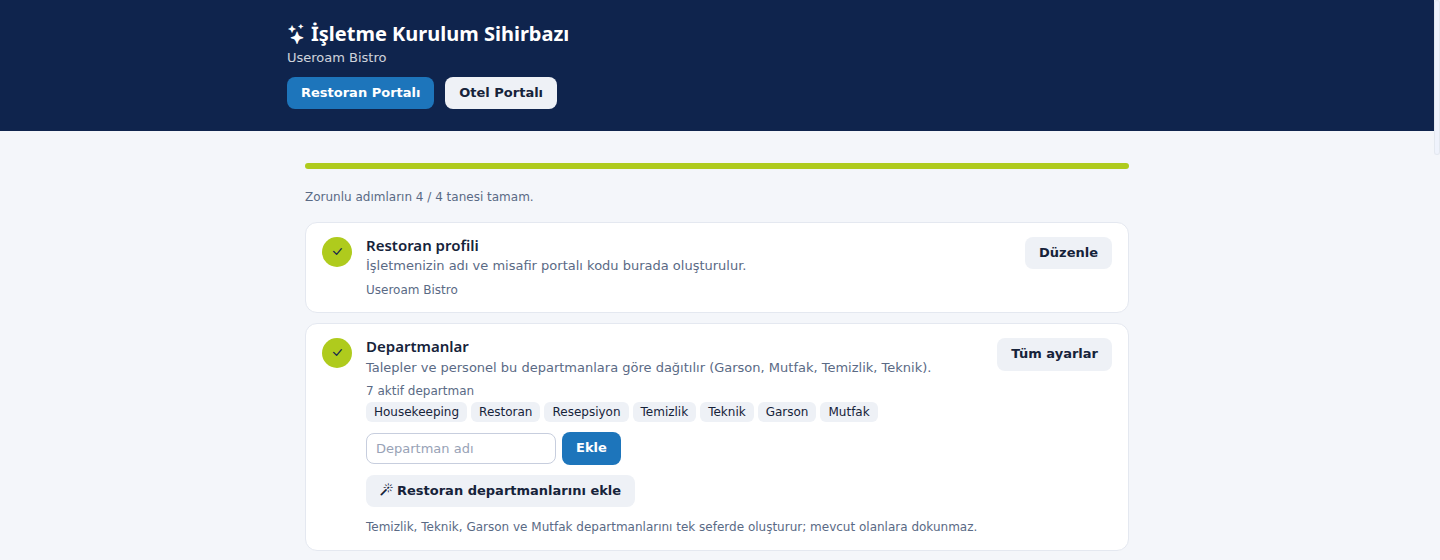 İşletme Kurulum Sihirbazı genel görünüm